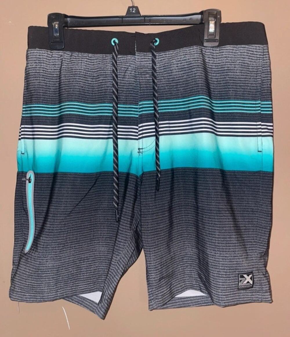 ZeroXposur Striped Lined Swim Trunk, Men's Size M - Grey Icing